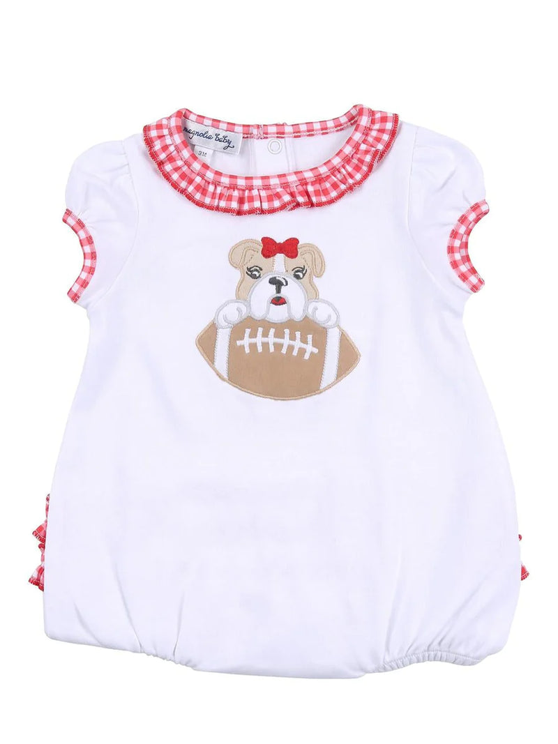 BULLDOG FOOTBALL APPLIQUE RUFFLE S/S BUBBLE