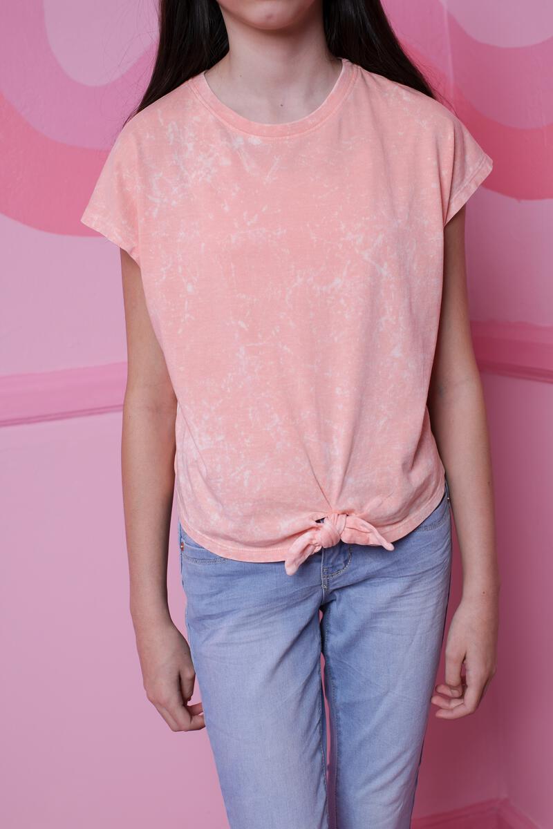 TWEEN TROPICAL PEACH WASHED TIE FRONT TEE