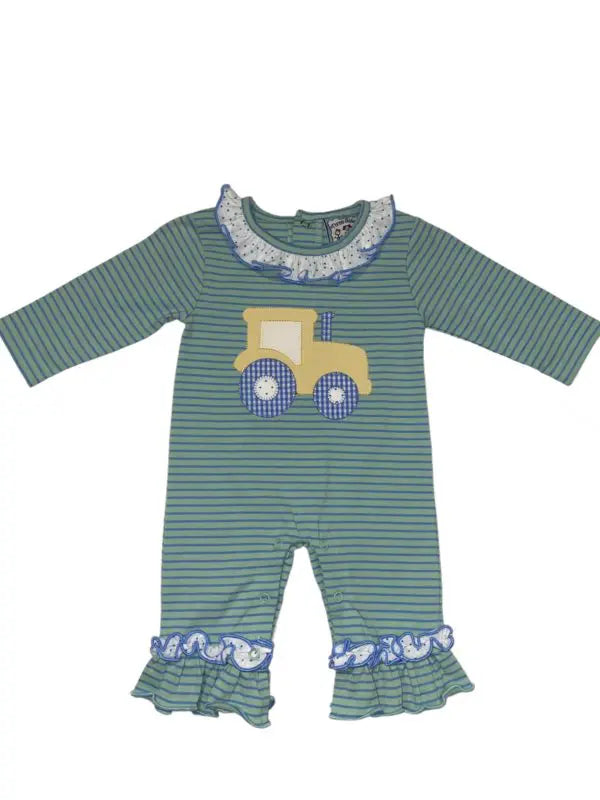 TRACTOR APPLIQUE GIRLS ROMPER