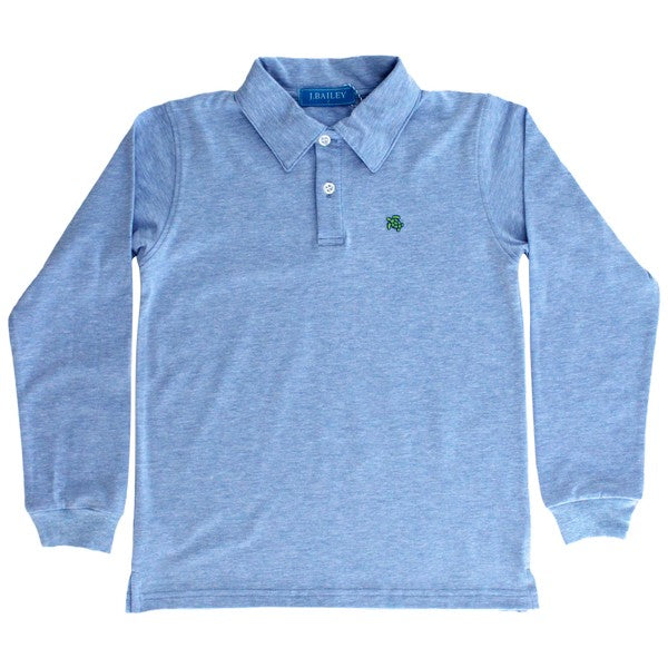 HARRY LONG SLEEVE POLO - HEATHERED BLUE