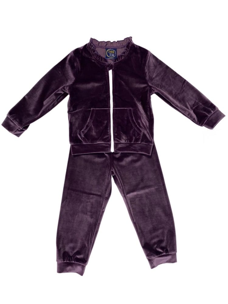 GIRLS PURPLE VELVET TRACKSUIT