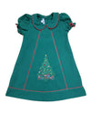CHRISTMAS TREE EMBROIDERED HUNTER GREEN DRESS