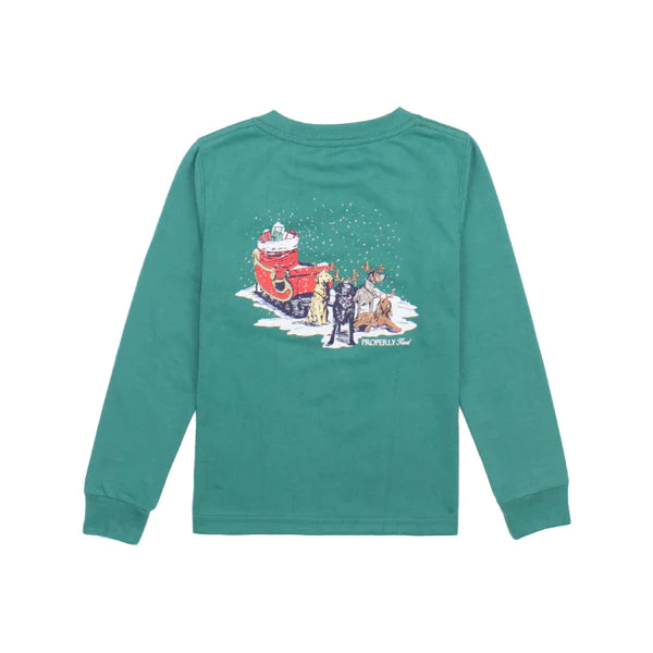 BOYS SLEIGH DOGS LONG SLEEVE TEAL TEE