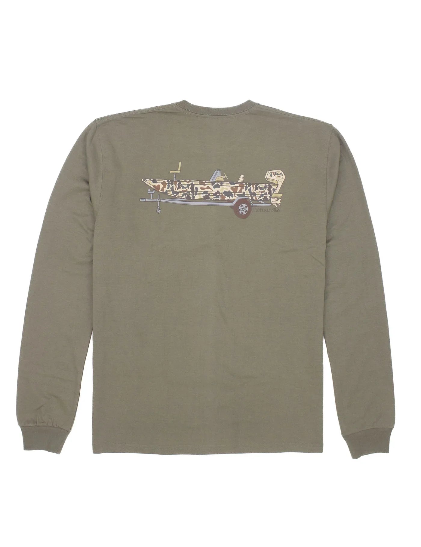 BOYS CAMO BOAT LONG SLEEVE TAN TEE