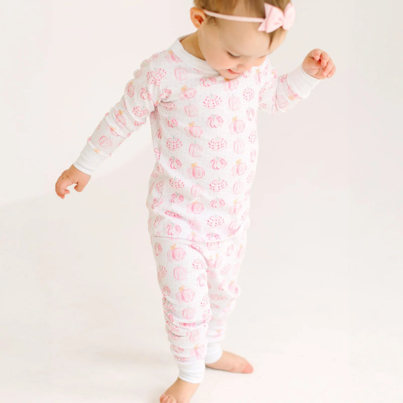 PRECIOUS PUMPKINS PRINT LONG PAJAMAS PINK