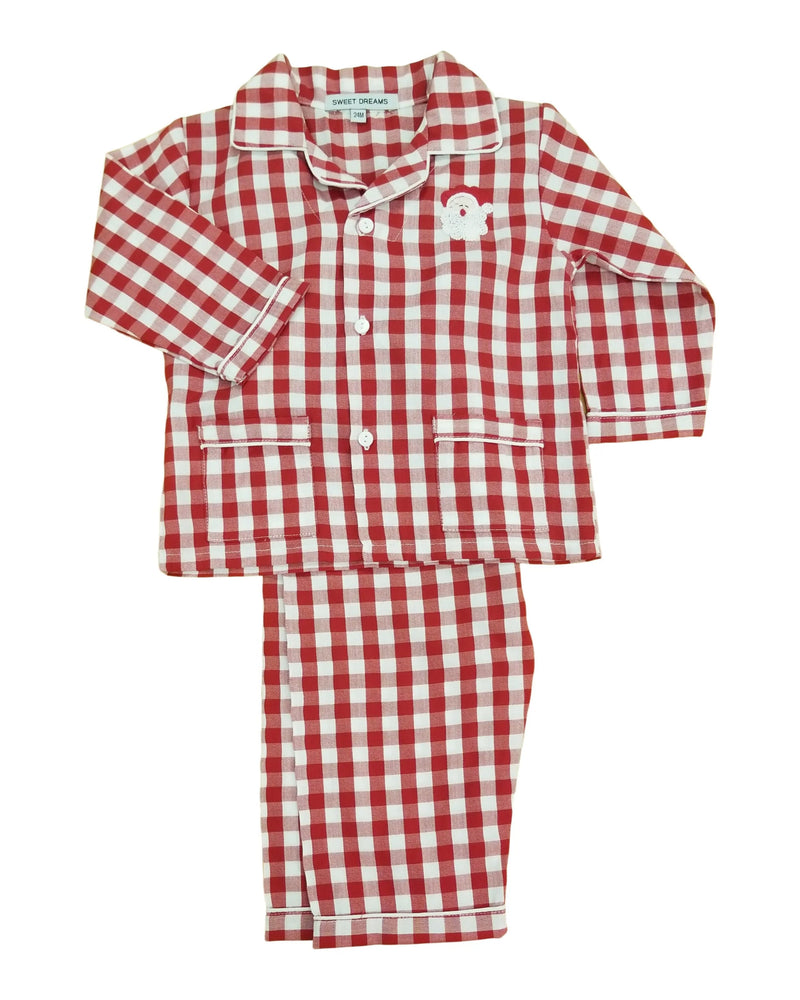 RED GINGHAM SANTA EMBROIDERED PAJAMAS