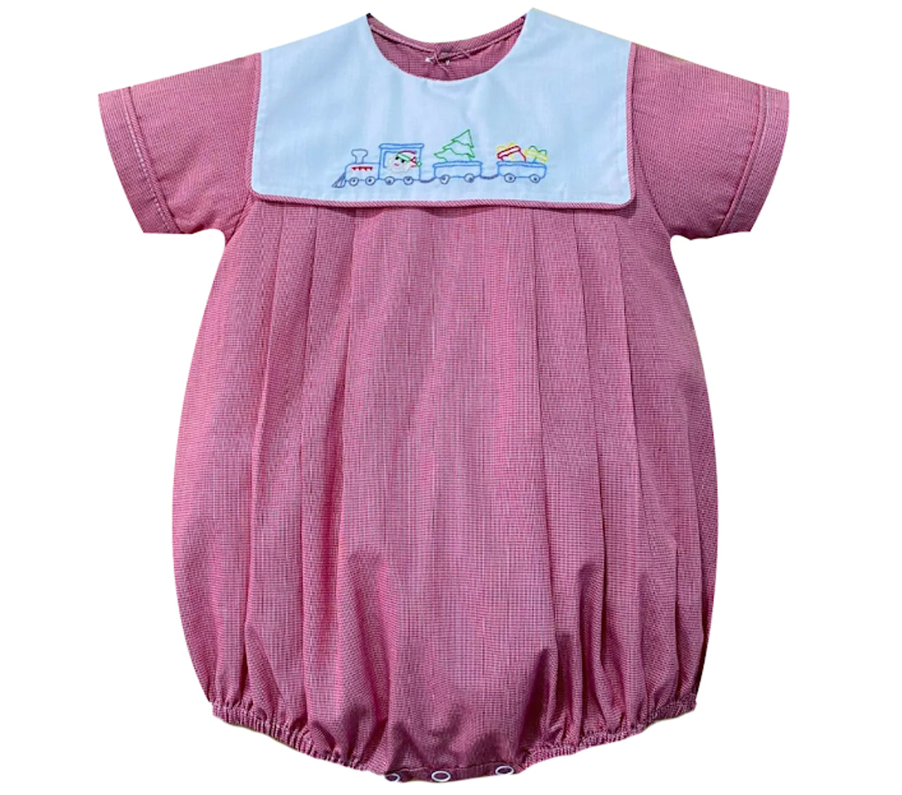 RED DALLAS EMBROIDERED CHRISTMS TRAIN BOY BUBBLE