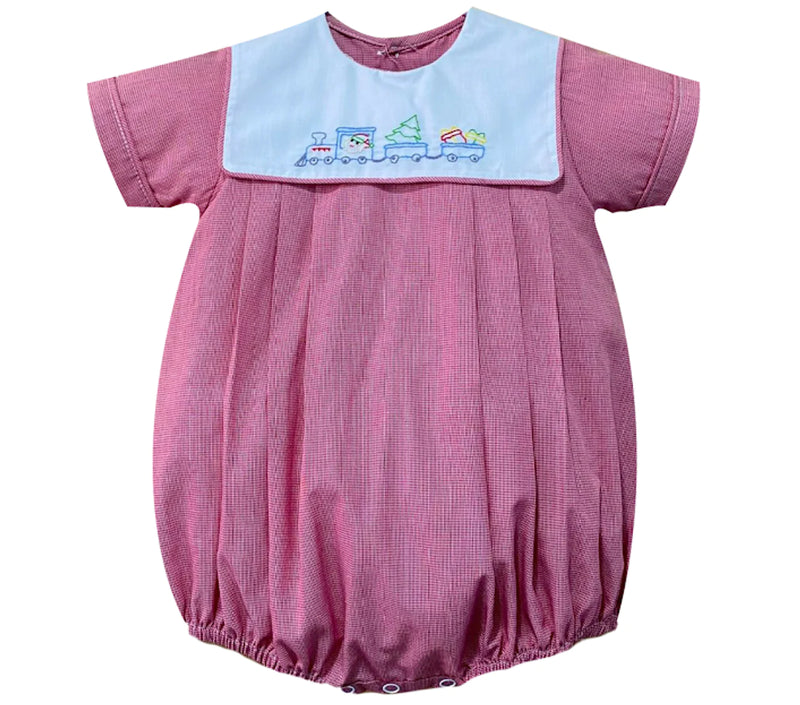 RED DALLAS EMBROIDERED CHRISTMS TRAIN BOY BUBBLE
