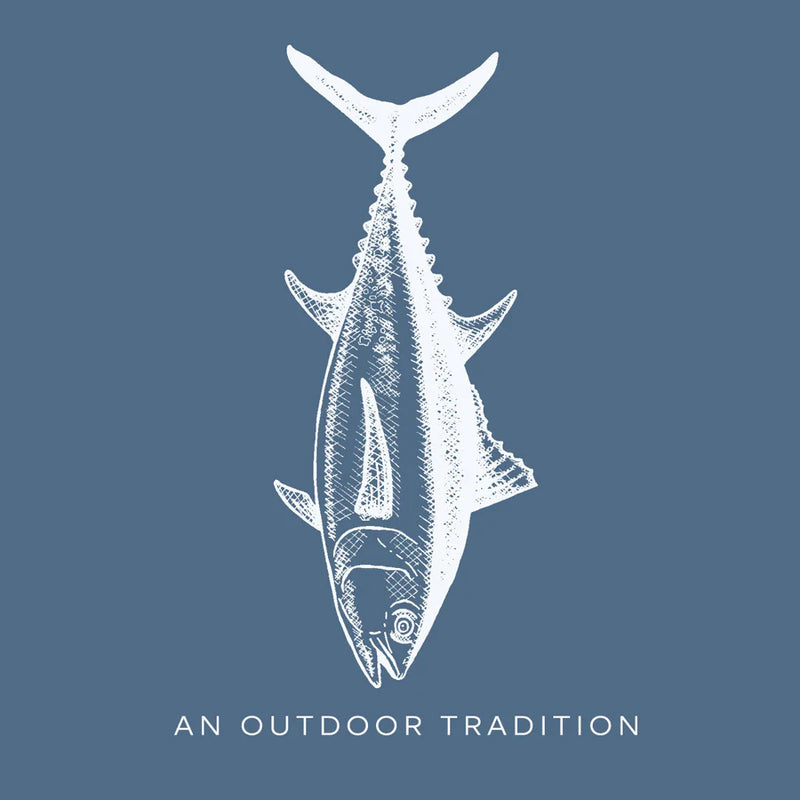 KID'S PRO PERFORMANCE LONG SLEEVE T-SHIRT IN DUSTY BLUE WITH TUNA FISH ART