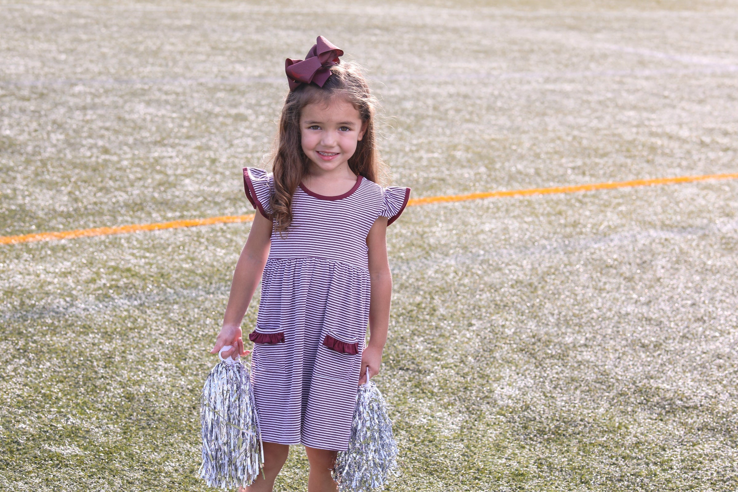LUCY GAME DAY DRESS - MAROON STRIPE