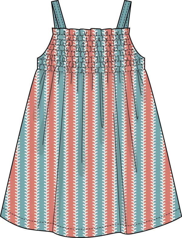 TWEEN PRINTED STRIPE SMOCK TOP DRESS
