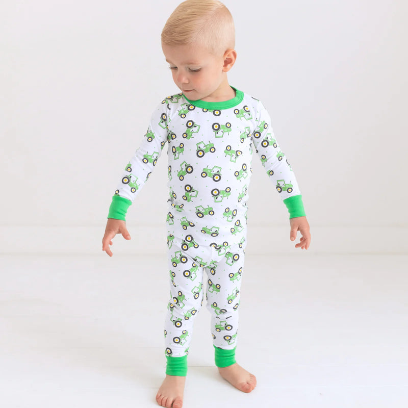 LIL' GREEN TRACTOR PRINT LONG PAJAMAS