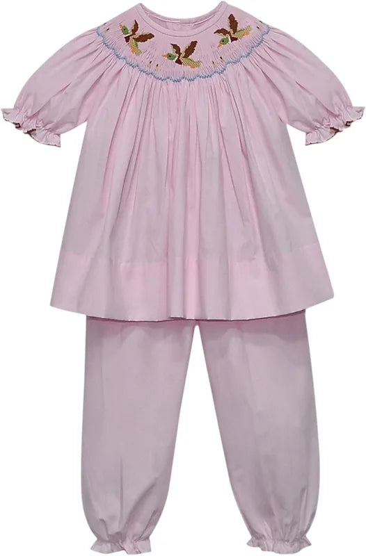 PINK GEORGETTE SMOCKED MALLARDS LONG BLOOMER SET