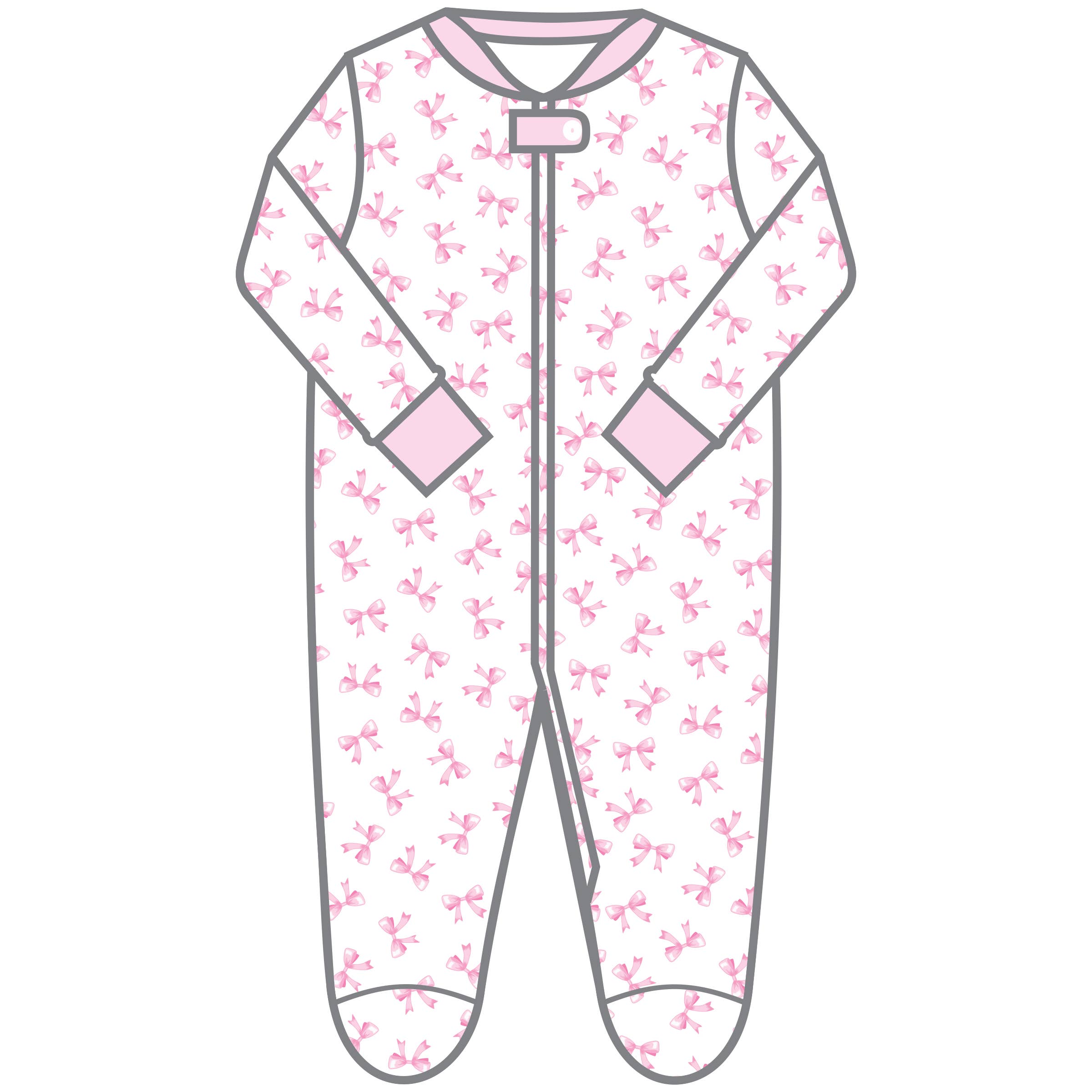 BABY BOWS PRINTED ZIPPER FOOTIE