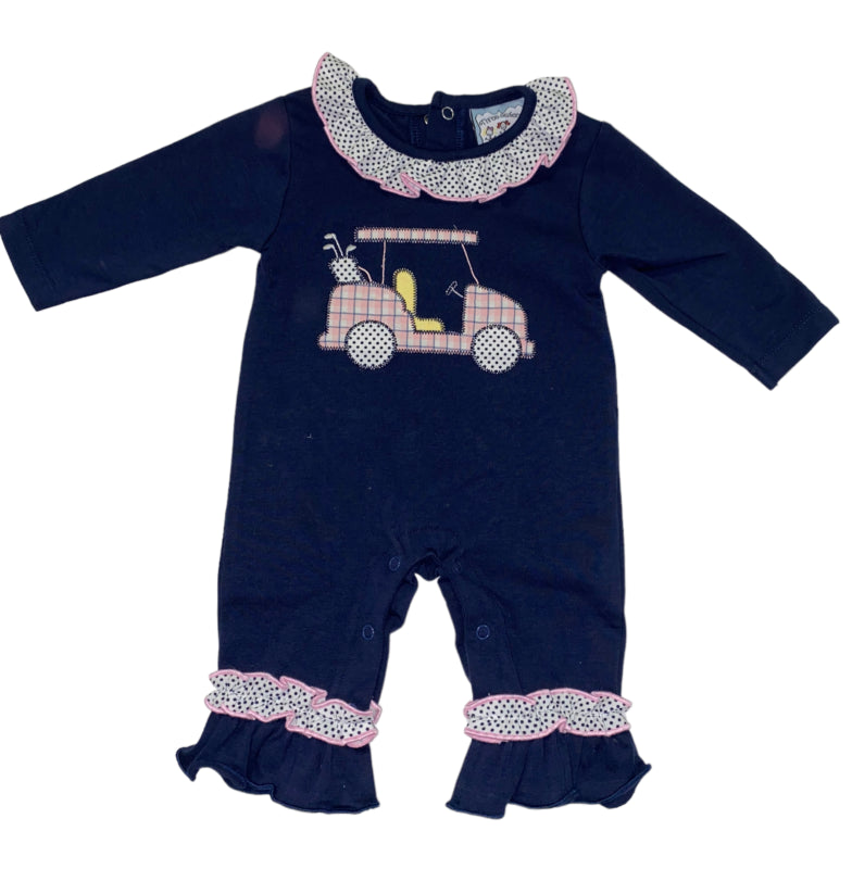 GOLF CART APPLIQUE GIRLS ROMPER