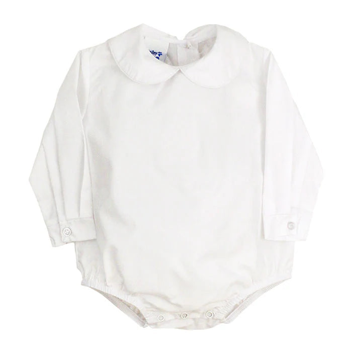 WHITE BOYS LONG SLEEVE BUTTON BACK ONESIE