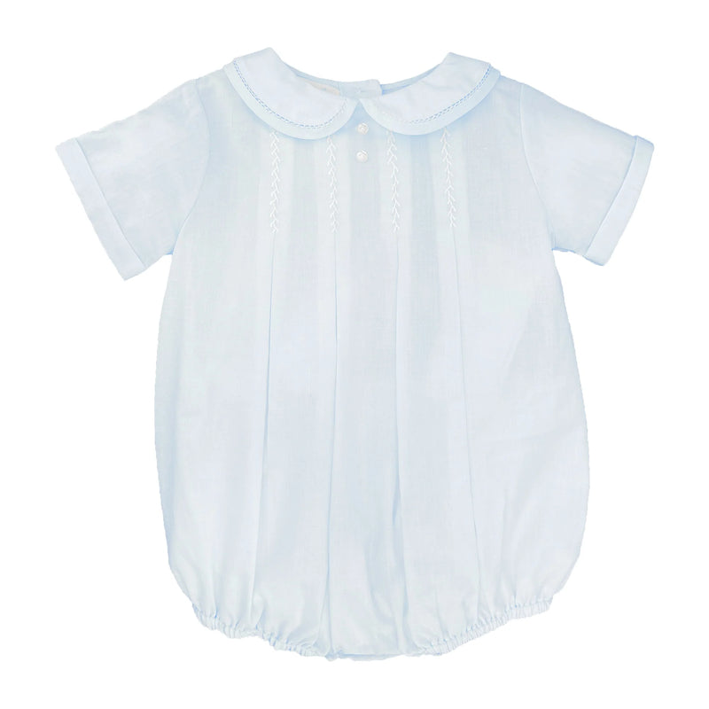 BABY BOY BUBBLE WITH HAND FEATHER STITCHING - BLUE