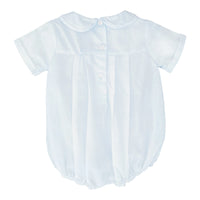 BABY BOY BUBBLE WITH HAND EMBROIDERED FEATHER STITCHING