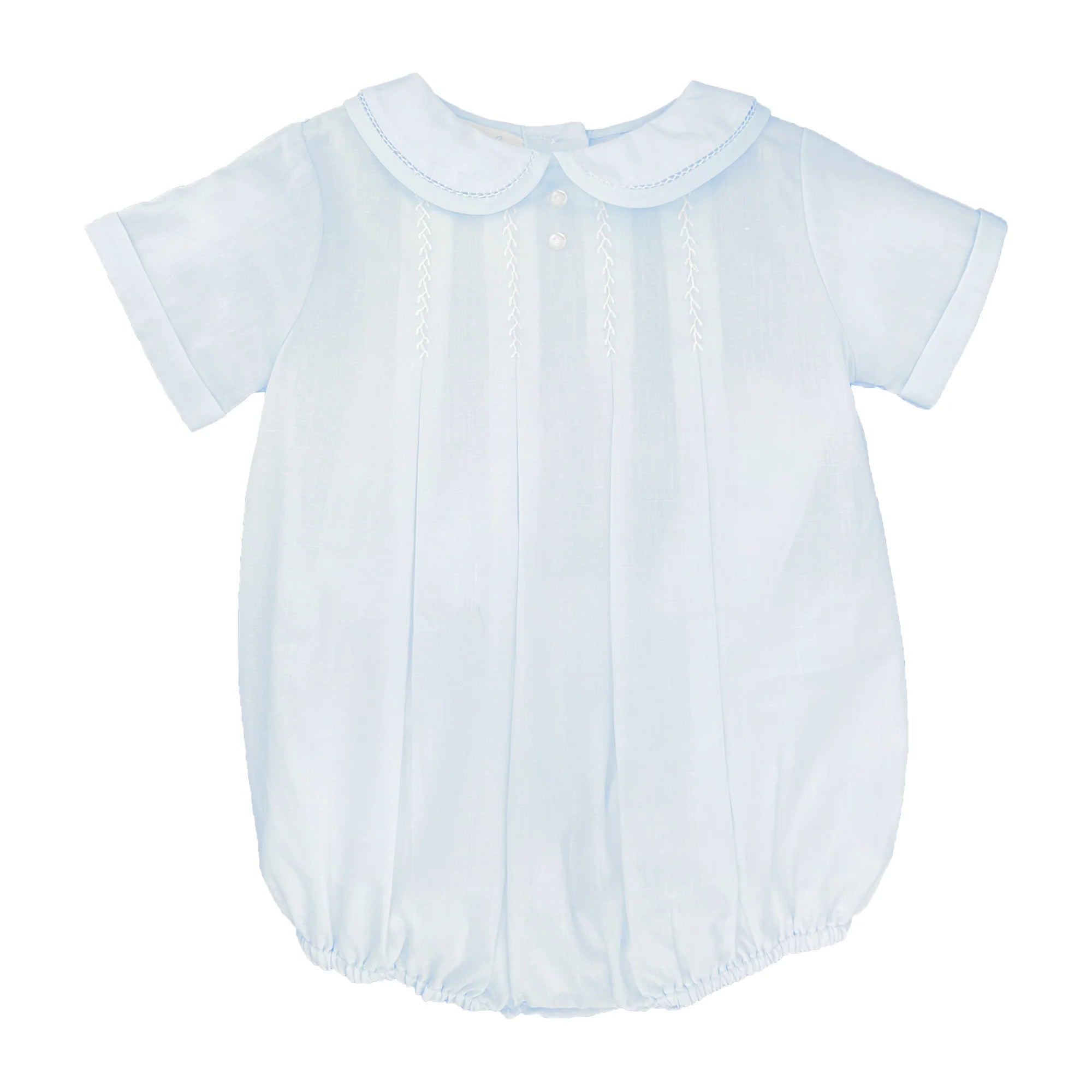 BABY BOY BUBBLE WITH HAND EMBROIDERED FEATHER STITCHING