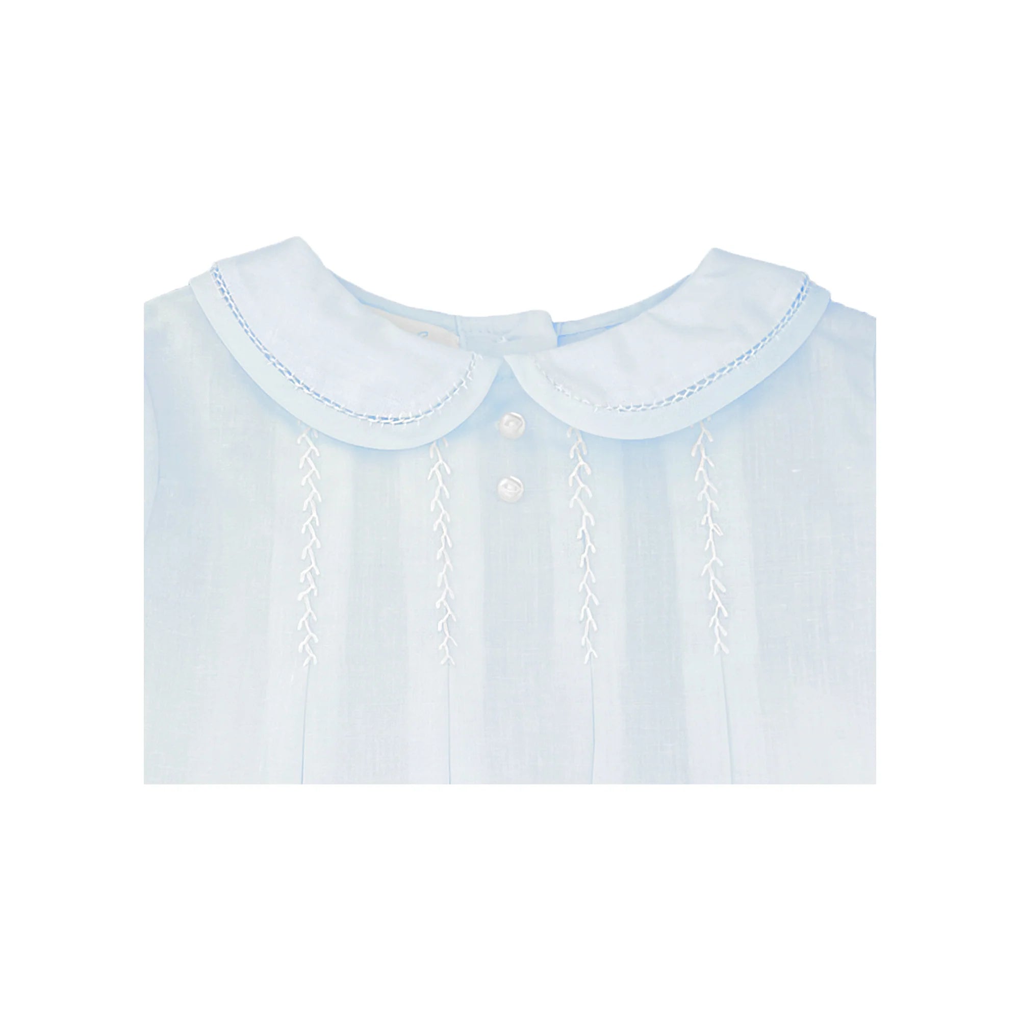 BABY BOY BUBBLE WITH HAND EMBROIDERED FEATHER STITCHING