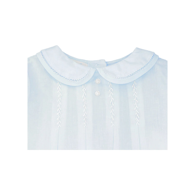BABY BOY BUBBLE WITH HAND EMBROIDERED FEATHER STITCHING