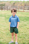 BOY'S SHORT SLEEVE PRO PERFORMANCE POLO IN FISHING ROD PRINT ON BLUE