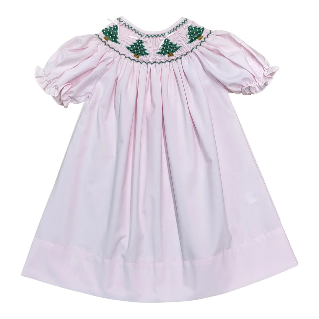 CHRISTMAS TREE SMOCKED PINK DRESS