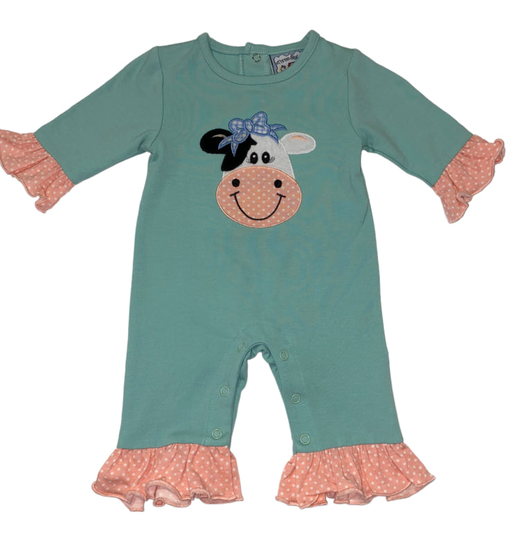 MOO COW APPLIQUE GIRLS ROMPER