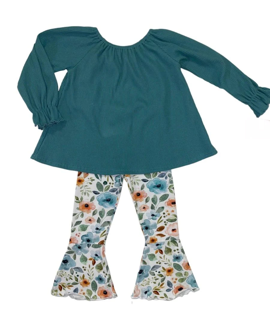 PAYTON BELL BOTTOM SET - TEAL FLORAL