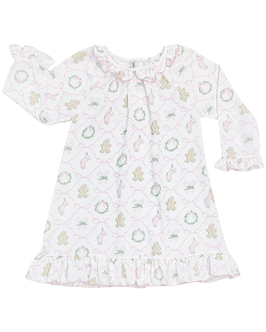 CHRISTMAS BOW TRELLIS PRINT GOWN
