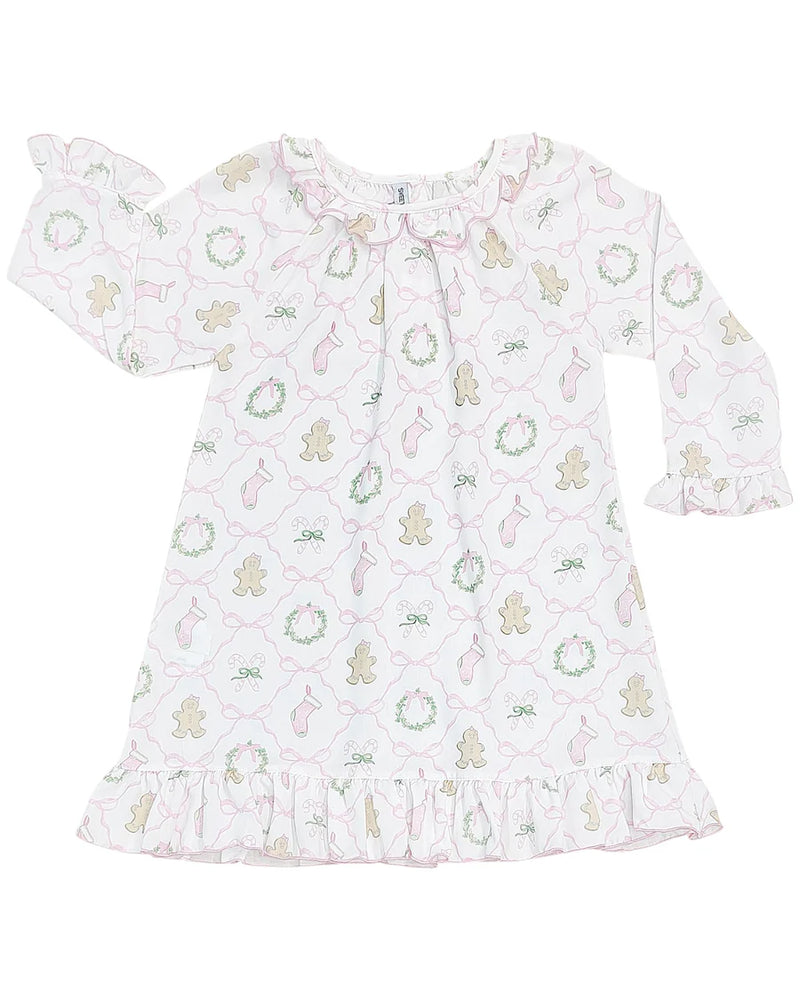 CHRISTMAS BOW TRELLIS PRINT GOWN