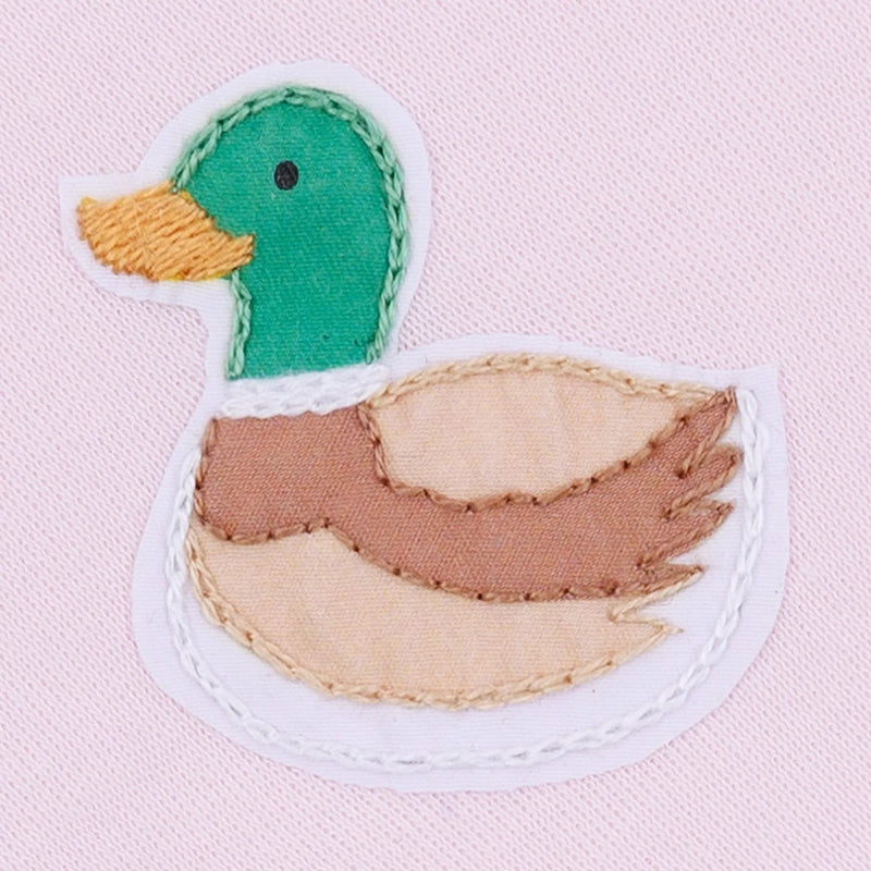 MINI MALLARD EMBROIDERED RUFFLE ZIP FOOTIE PINK