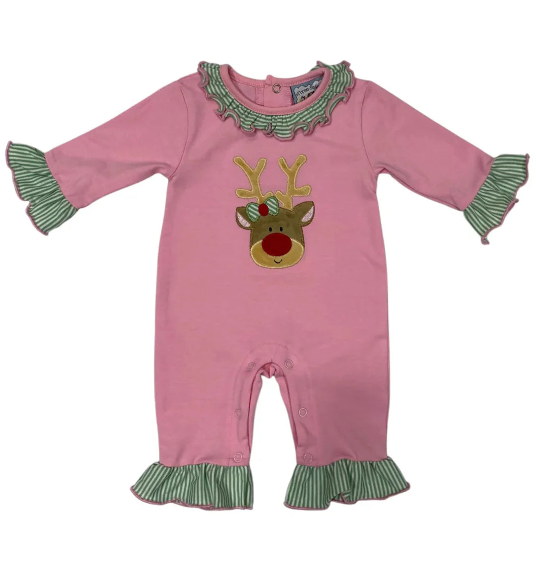 REINDEER APPLIQUÉ RUFFLE ROMPER