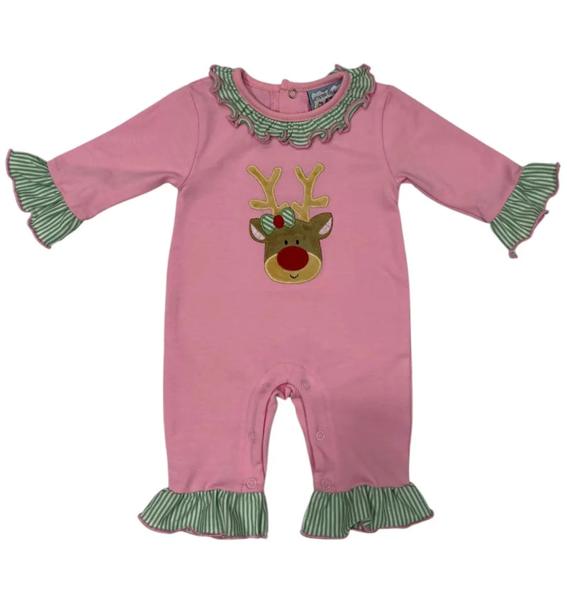 REINDEER APPLIQUÉ RUFFLE ROMPER