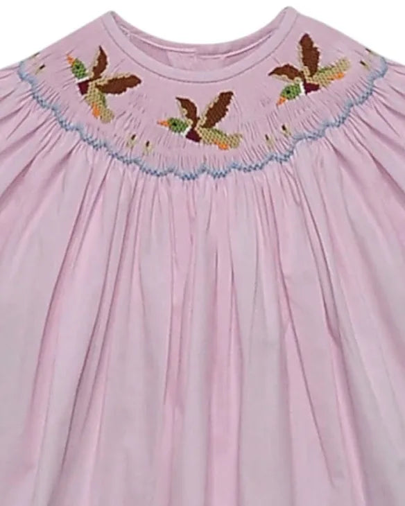 PINK GEORGETTE SMOCKED MALLARDS LONG BLOOMER SET