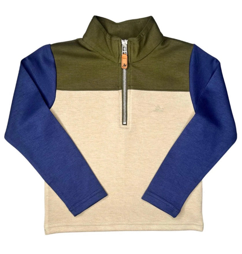 BOYS COLORBLOCK PULLOVER - GREEN/KHAKI/NAVY