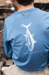 KID'S PRO PERFORMANCE LONG SLEEVE T-SHIRT IN DUSTY BLUE WITH TUNA FISH ART