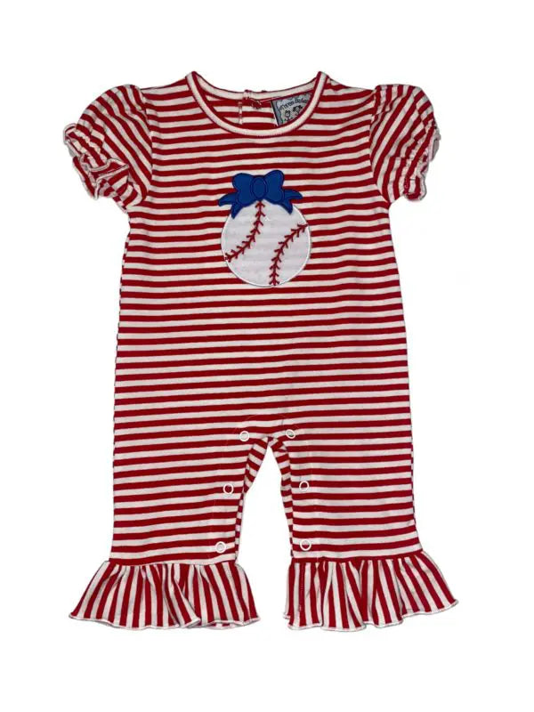 BASEBALL APPLIQUE GIRLS ROMPER