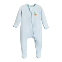 MINI MALLARD EMBROIDERED ZIPPER FOOTIE LIGHT BLUE