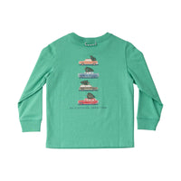 KID'S LONG SLEEVE T-SHIRT CHRISTMAS CARS ON GREEN