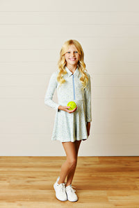 LONG SLEEVE FLORAL COLLAR TENNIS DRESS