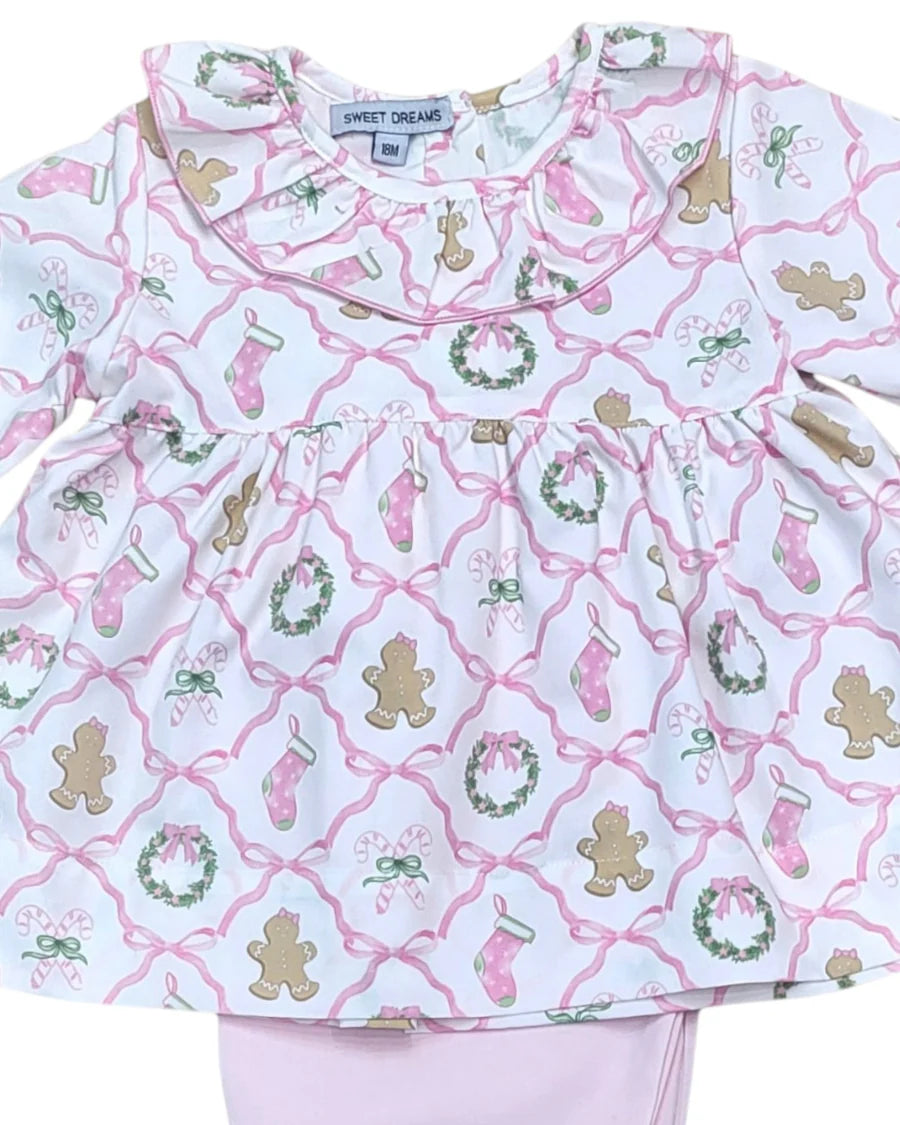 CHRISTMAS BOW TRELLIS PRINT PANTS SET