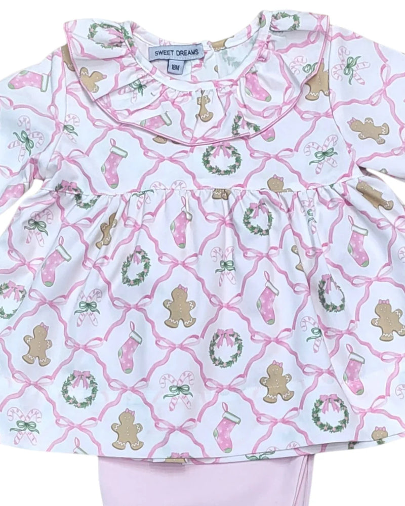 CHRISTMAS BOW TRELLIS PRINT PANTS SET