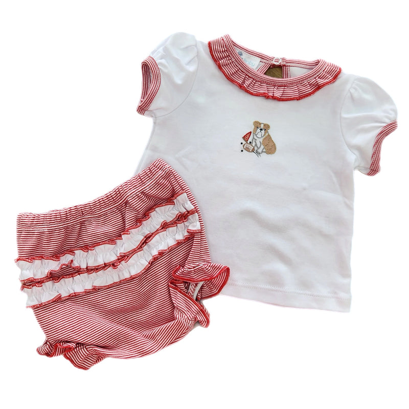 GO DAWGS! EMBROIDERED RUFFLE DIAPER COVER SET