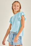 TWEEN TIERED FLUTTER SLEEVE TEE - AQUA