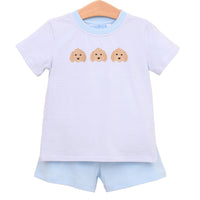 PUPPY TRIO EMBROIDERED BOY SHORT SET