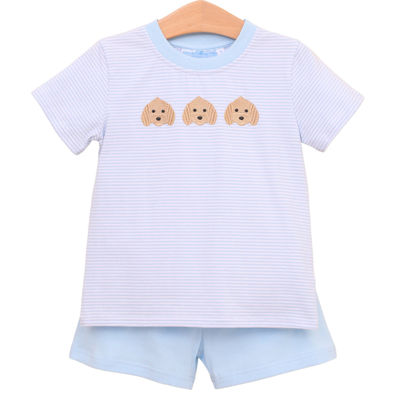 PUPPY TRIO EMBROIDERED BOY SHORT SET