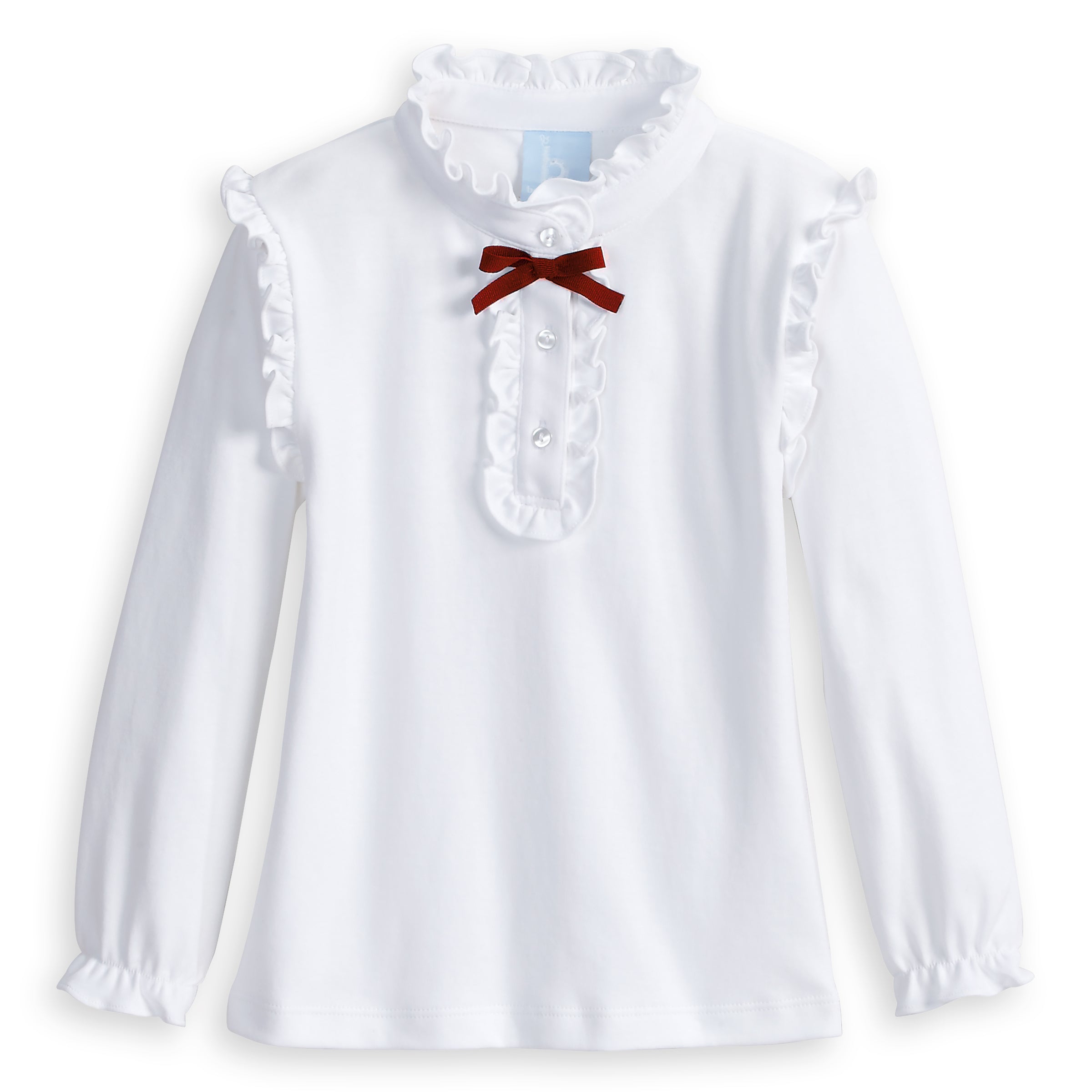 RUFFLED PIMA BLOUSE WITH RED BOW