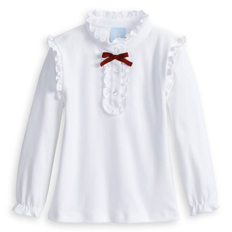 RUFFLED PIMA BLOUSE WITH RED BOW