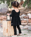 LONG SLEEVE KNIT TWIRL DRESS BLACK